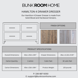 Hamilton 4 Drawer Dresser in Chalk White Finish