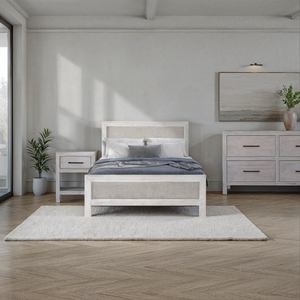 Hamilton Upholstered Platform Bed in Chalk White Finish