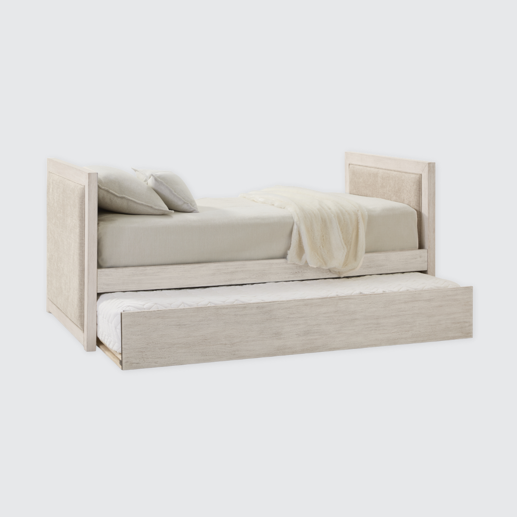 Hamilton Upholstered Twin Daybed with Trundle in Chalk White Finish