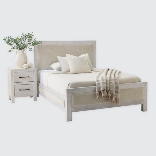 Hamilton Upholstered Platform Bed in Chalk White Finish