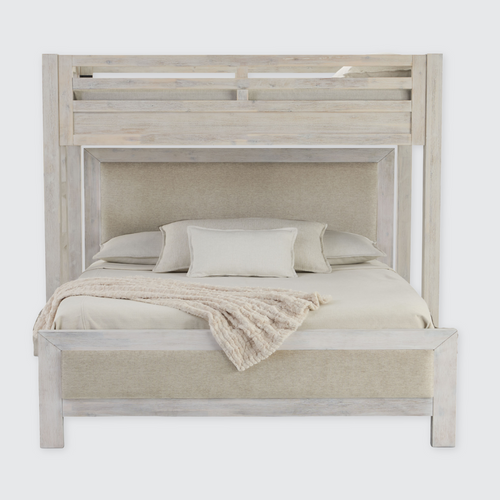 Hamilton XL Twin Canopy Bed with Upholstered King Platform Bed in Chalk White Finish