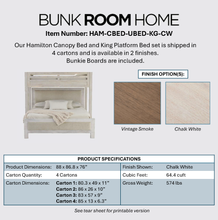 Load image into Gallery viewer, Hamilton XL Twin Canopy Bed with Upholstered King Platform Bed in Chalk White Finish