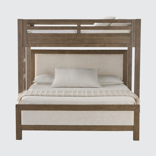 Hamilton XL Twin Canopy Bed with Upholstered King Platform Bed in Vintage Smoke Finish