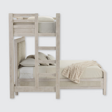 Load image into Gallery viewer, Hamilton XL Twin Canopy Bed with Upholstered Queen Platform Bed in Chalk White Finish