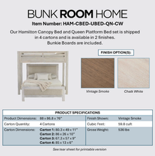 Load image into Gallery viewer, Hamilton XL Twin Canopy Bed with Upholstered Queen Platform Bed in Chalk White Finish