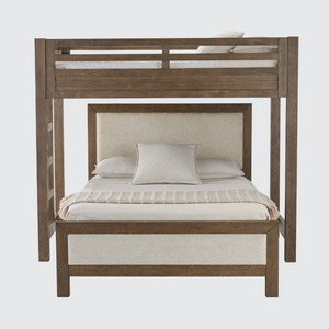 Hamilton XL Twin Canopy Bed with Upholstered Queen Platform Bed in Vintage Smoke Finish