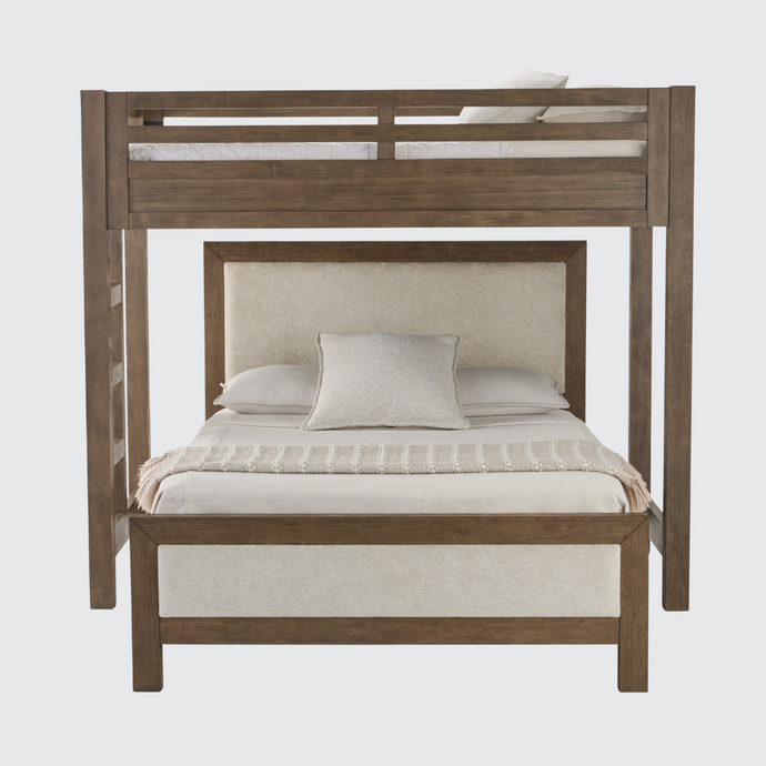 Hamilton XL Twin Canopy Bed with Upholstered Queen Platform Bed in Vintage Smoke Finish