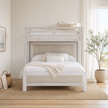 Load image into Gallery viewer, Hamilton XL Twin Canopy Bed with Upholstered King Platform Bed in Chalk White Finish