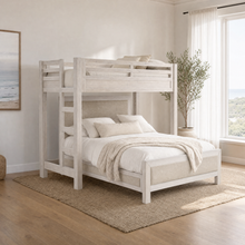 Load image into Gallery viewer, Hamilton XL Twin Canopy Bed with Upholstered Queen Platform Bed in Chalk White Finish