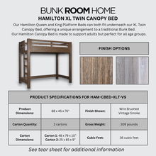 Load image into Gallery viewer, Hamilton XL Twin Canopy Bed in Vintage Smoke Finish