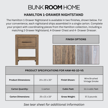 Load image into Gallery viewer, Hamilton 1-Drawer Nightstand in Vintage Smoke Finish