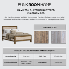 Load image into Gallery viewer, Hamilton Upholstered Platform Bed in Vintage Smoke Finish