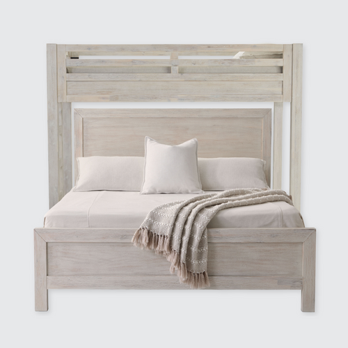Hamilton XL Twin Canopy Bed with King Platform Bed in Chalk White Finish
