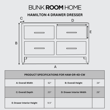 Load image into Gallery viewer, Hamilton 4 Drawer Dresser in Chalk White Finish