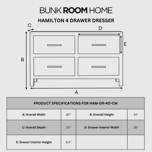 Hamilton 4 Drawer Dresser in Chalk White Finish